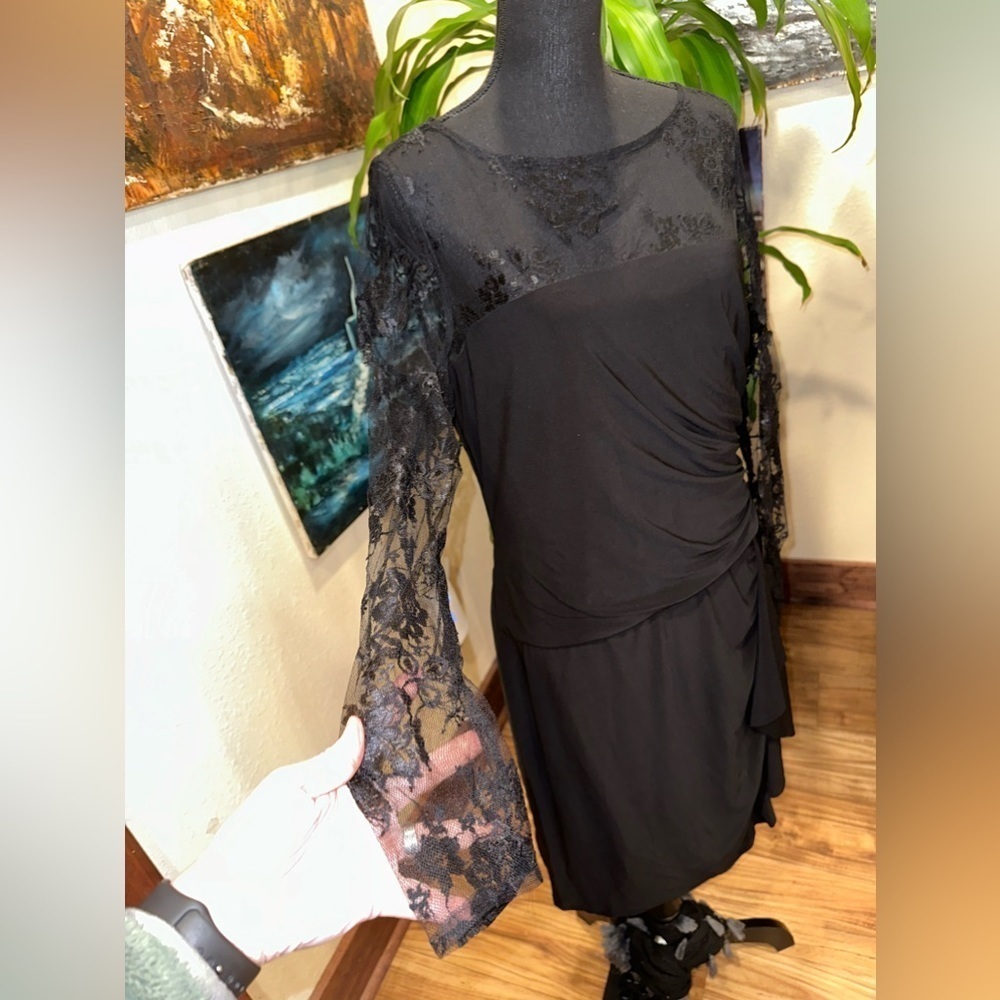 American Living Black Lace Shoulder Midi Dress Size M - Picture 5 of 10